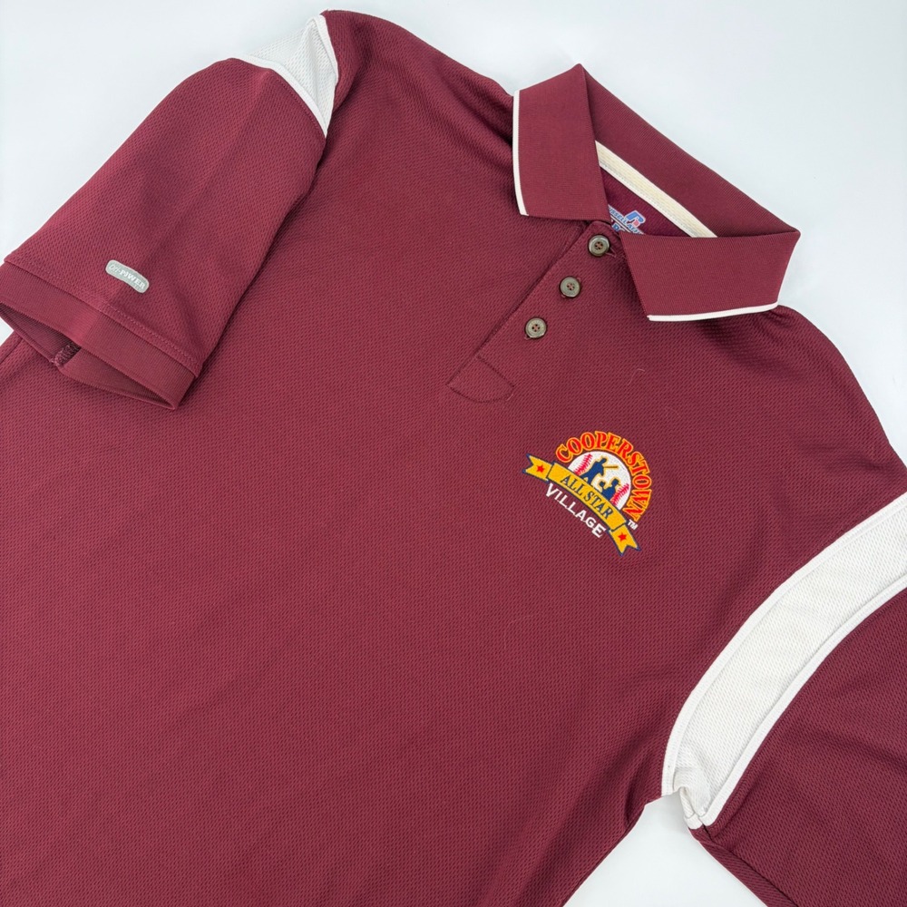 Russell Athletic Cooperstown Polo Shirt Medium Maroon All Star Village Baseball